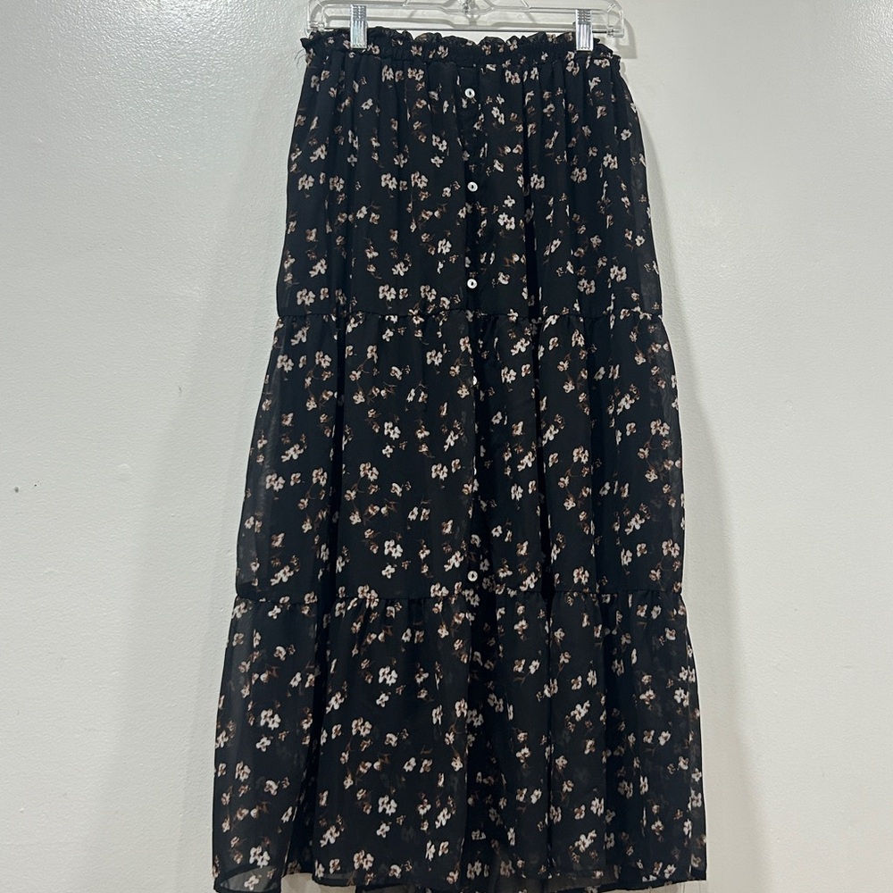 Bohme Black Floral Maxi Skirt